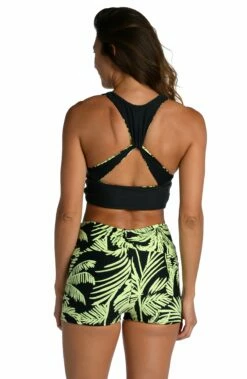 Abstract Palm Reversible Mid-Waist Bike Short - FINAL SALE -Lablanca Sales Shop CT2BK61 BLK B