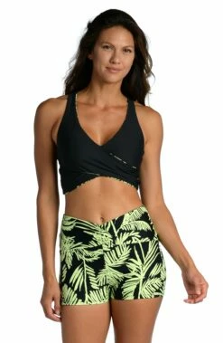 Abstract Palm Reversible Mid-Waist Bike Short - FINAL SALE -Lablanca Sales Shop CT2BK61 BLK F1