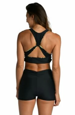 Abstract Palm Reversible Mid-Waist Bike Short - FINAL SALE -Lablanca Sales Shop CT2BK61 BLK REV B1