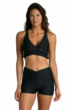 Abstract Palm Reversible Mid-Waist Bike Short - FINAL SALE -Lablanca Sales Shop CT2BK61 BLK REV F