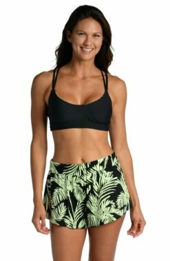 Abstract Palm Flounce Short - FINAL SALE -Lablanca Sales Shop CT2BK69 BLK F3