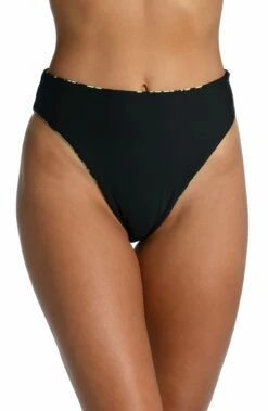 Abstract Palm Reversible High-Waist Bottom - FINAL SALE -Lablanca Sales Shop CT2BK98 BLK REV F1
