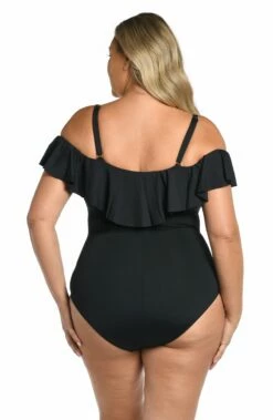 Island Goddess Off Shoulder Ruffle One Piece - Black -Lablanca Sales Shop LB0IG11W BLK B 1