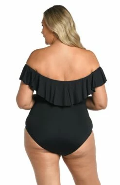 Island Goddess Off Shoulder Ruffle One Piece - Black -Lablanca Sales Shop LB0IG11W BLK B 2
