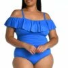 Island Goddess Off Shoulder Ruffle One Piece - Capri Blue 2 Island Goddess Off Shoulder Ruffle One Piece - Capri Blue -Lablanca Sales Shop LB0IG11W CPB F1