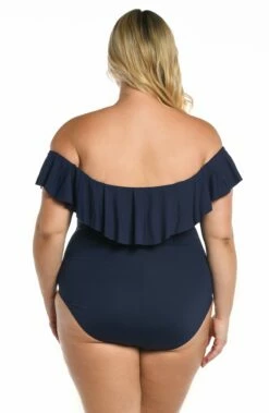 Island Goddess Off Shoulder Ruffle One Piece - Indigo -Lablanca Sales Shop LB0IG11W IND B 2