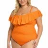 Island Goddess Off Shoulder Ruffle One Piece - Tangerine -Lablanca Sales Shop LB0IG11W TNG F 1