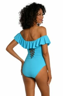 Island Goddess Off Shoulder Ruffle One Piece - Azul 6 Island Goddess Off Shoulder Ruffle One Piece - Azul -Lablanca Sales Shop LB0IG11 AZL B 1