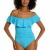 Island Goddess Off Shoulder Ruffle One Piece - Azul -Lablanca Sales Shop LB0IG11 AZL F 1