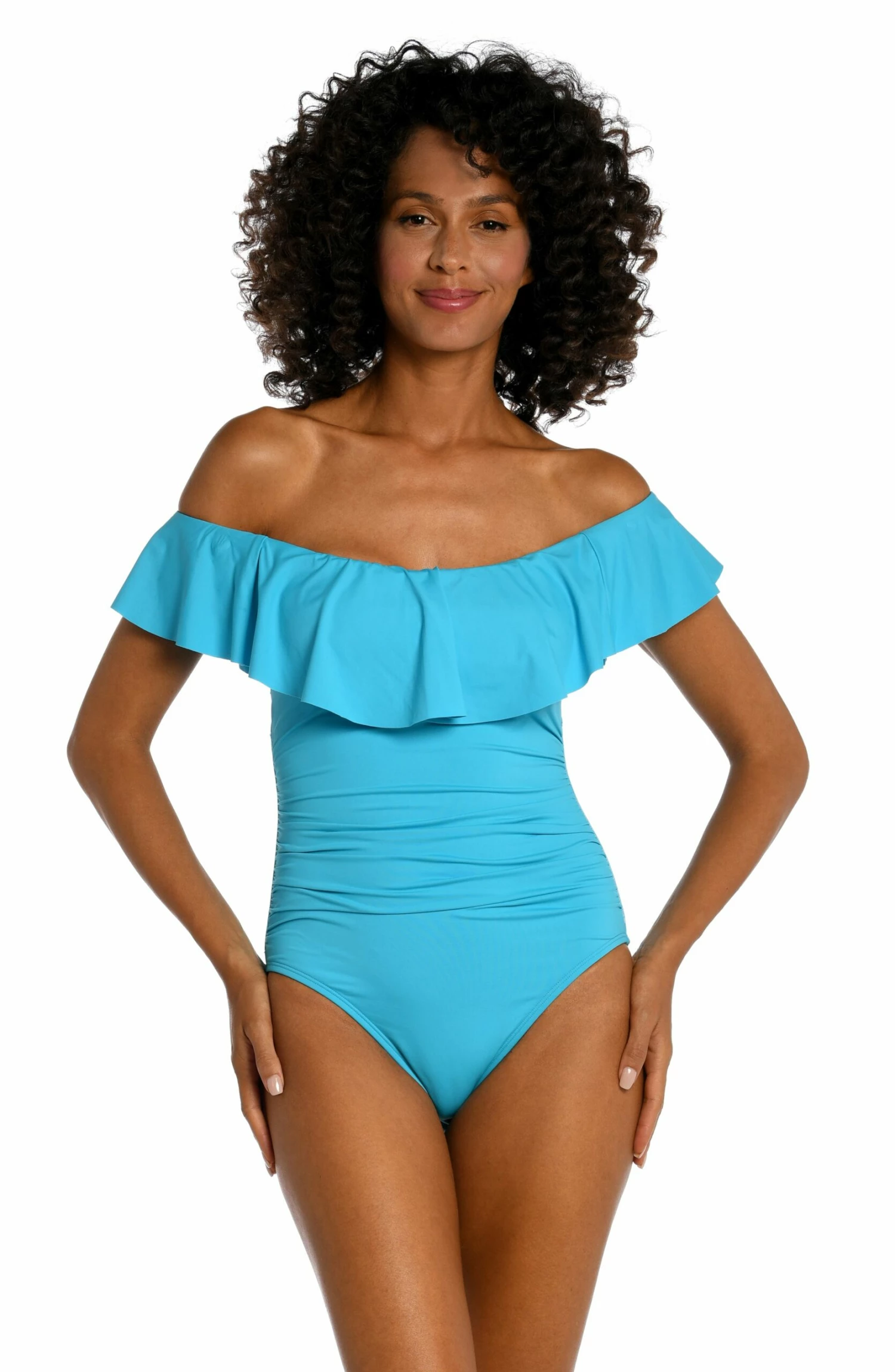 Island Goddess Off Shoulder Ruffle One Piece - Azul 3 Island Goddess Off Shoulder Ruffle One Piece - Azul