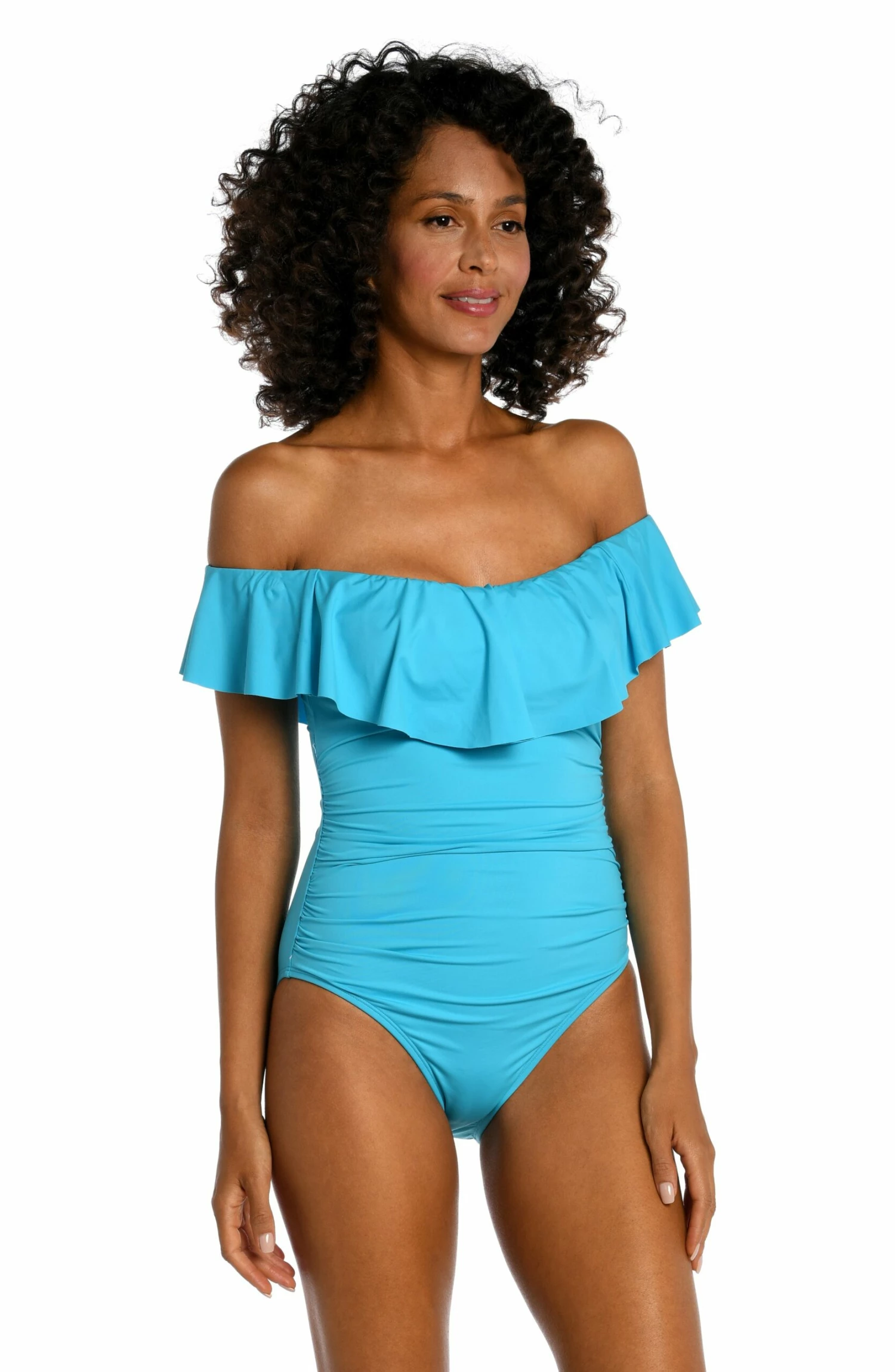 Island Goddess Off Shoulder Ruffle One Piece - Azul 5 Island Goddess Off Shoulder Ruffle One Piece - Azul - Image 3