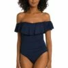 Island Goddess Off Shoulder Ruffle One Piece - Indigo