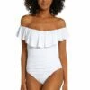 Island Goddess Off Shoulder Ruffle One Piece - White -Lablanca Sales Shop LB0IG11 WHT F 1