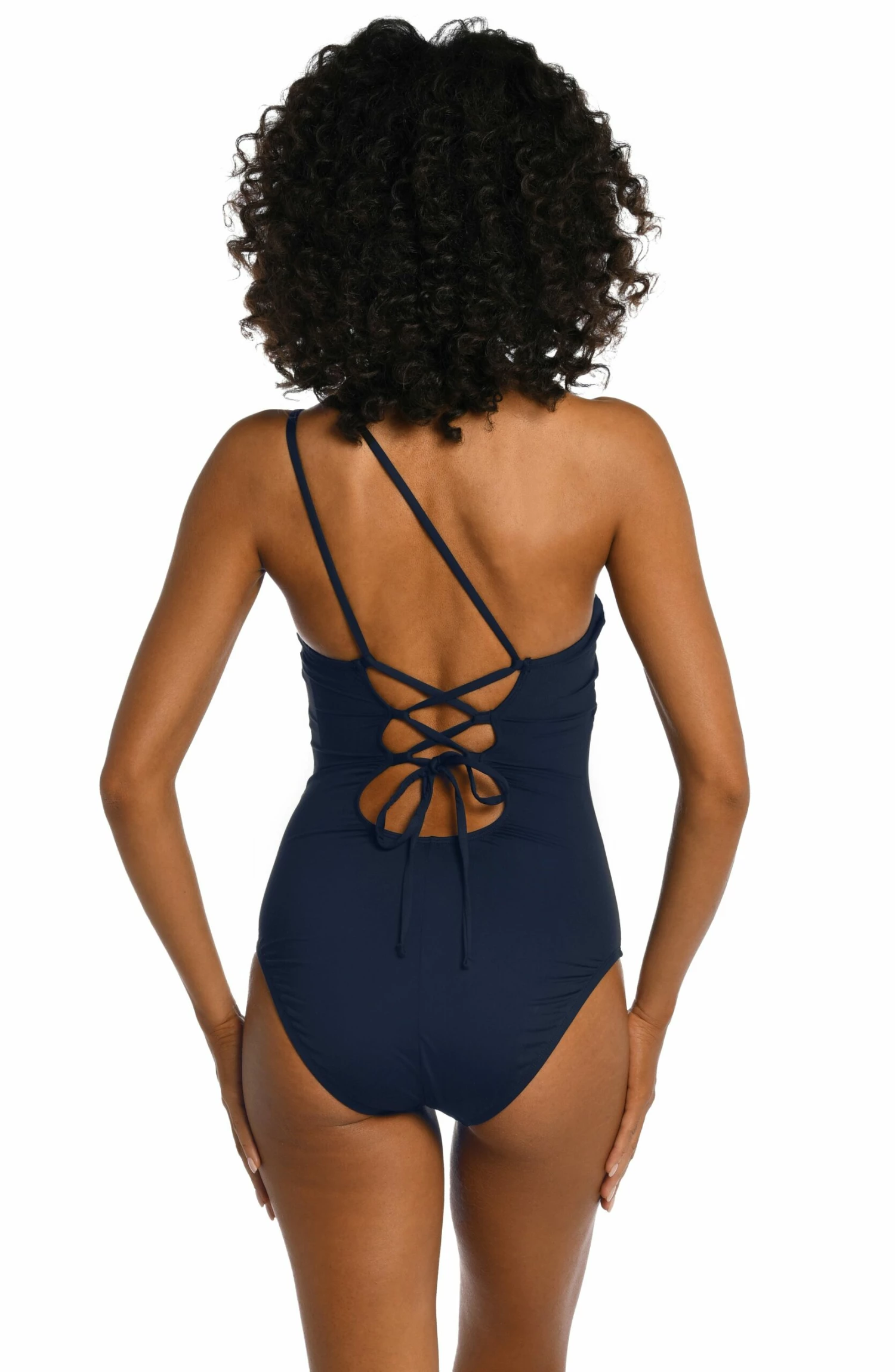 Island Goddess Lace Back One Shoulder One Piece - Indigo 4 Island Goddess Lace Back One Shoulder One Piece - Indigo - Image 2