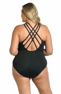 Island Goddess Multi-Strap Cross-Back One Piece - Black -Lablanca Sales Shop LB0IG22W BLK B 2