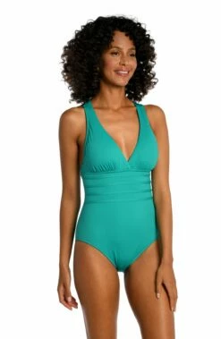 Island Goddess Multi-Strap Cross-Back One Piece - Emerald