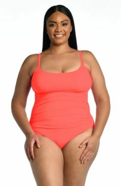 Island Goddess Lingerie One Piece - Hot Coral -Lablanca Sales Shop LB0IG24W HCR F edit