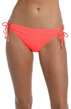 Island Goddess Side Tie Hipster Bottom - Hot Coral