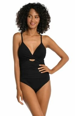 Island Goddess Twist Keyhole One Piece - Black