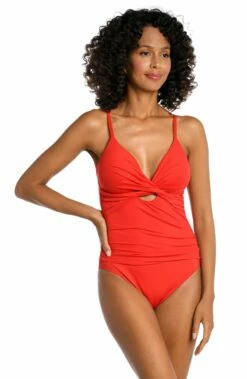 Island Goddess Twist Keyhole One Piece - Cherry