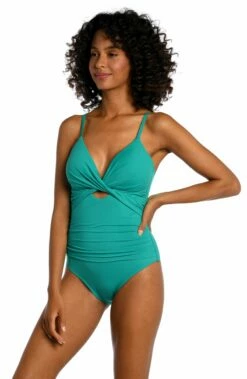 Island Goddess Twist Keyhole One Piece - Emerald