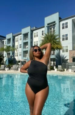 Island Goddess Shirred One Shoulder One Piece -Lablanca Sales Shop LB1IG03 BLK UGC 2