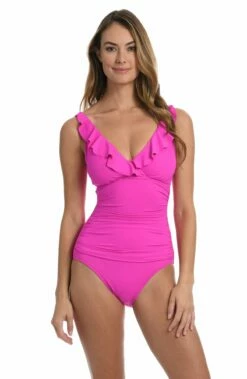 Island Goddess Ruffle Surplice One Piece - Orchid