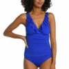 Island Goddess Ruffle Surplice One Piece - Sapphire