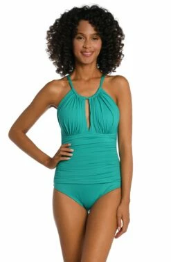 Island Goddess High-Neck Keyhole One Piece - Emerald