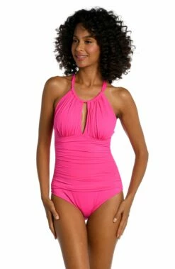 Island Goddess High-Neck Keyhole One Piece - Pop Pink -Lablanca Sales Shop LB1IG27 PPN F 2