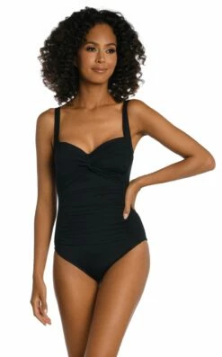 Island Goddess Twist Shirred One Piece - Black -Lablanca Sales Shop LB1IG29 BLK F 2