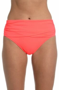 Island Goddess Mid-Waist Sash Band Bottom - Hot Coral