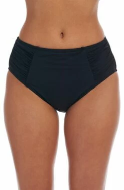 Island Goddess Side Shirred High Waist Bottom - Black