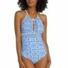 Mediterranean Breeze High Neck Keyhole One Piece