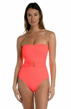 Island Goddess Bandeau One Piece - Hot Coral -Lablanca Sales Shop LB2IG09 HCR F3 edit
