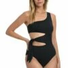 Island Goddess Cutout One Shoulder One Piece - Black