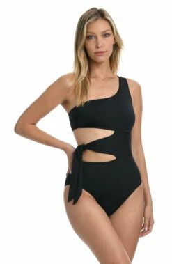 Island Goddess Cutout One Shoulder One Piece - Black