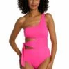Island Goddess Cutout One Shoulder One Piece - Pop Pink