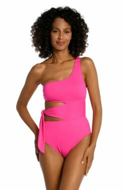 Island Goddess Cutout One Shoulder One Piece - Pop Pink