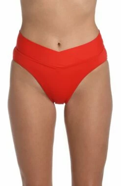 Island Goddess Crossover High-Waist Bottom - Cherry