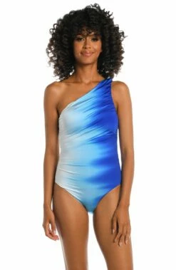 Ocean Oasis Shirred One Shoulder One Piece