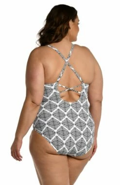 Oasis Tile Strappy Back One Piece -Lablanca Sales Shop LB3VD21W BLK B 1