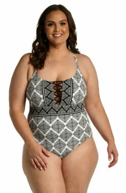 Oasis Tile Strappy Back One Piece -Lablanca Sales Shop LB3VD21W BLK F 1