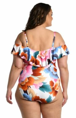 Floral Rhythm Off Shoulder Ruffle One Piece -Lablanca Sales Shop LB3VE11W MLT B 1