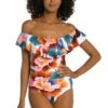Floral Rhythm Off Shoulder Ruffle One Piece -Lablanca Sales Shop LB3VE11 MLT F 2