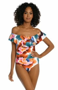 Floral Rhythm Off Shoulder Ruffle One Piece