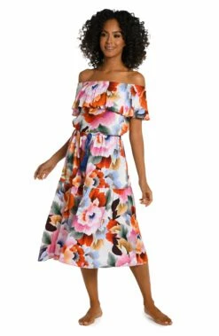 Floral Rhythm Off-The-Shoulder Cover Up Dress
