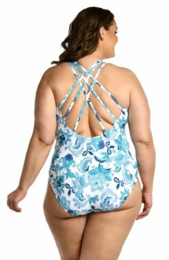 Santorini Sun Multi-Strap Cross-Back One Piece - FINAL SALE -Lablanca Sales Shop LB3VF22W EMR B 1
