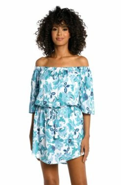 Santorini Sun Off-The-Shoulder Cover Up Dress - FINAL SALE -Lablanca Sales Shop LB3VF59 EMR F 1