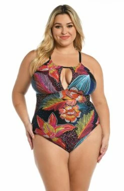 Sunlit Soiree High-Neck Keyhole One Piece -Lablanca Sales Shop LB3VH27W BLK F 1